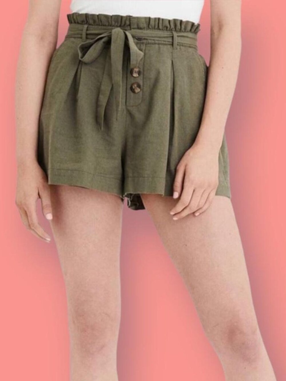 2/$30 American Eagle Outfitters High Rise Paperbag Short Olive Small #A3260